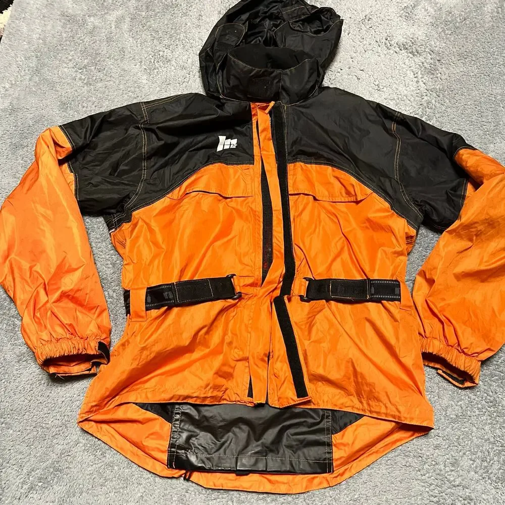 Mossi Jacket Mens Large Orange Black Motorcycle Biker Hooded Riding